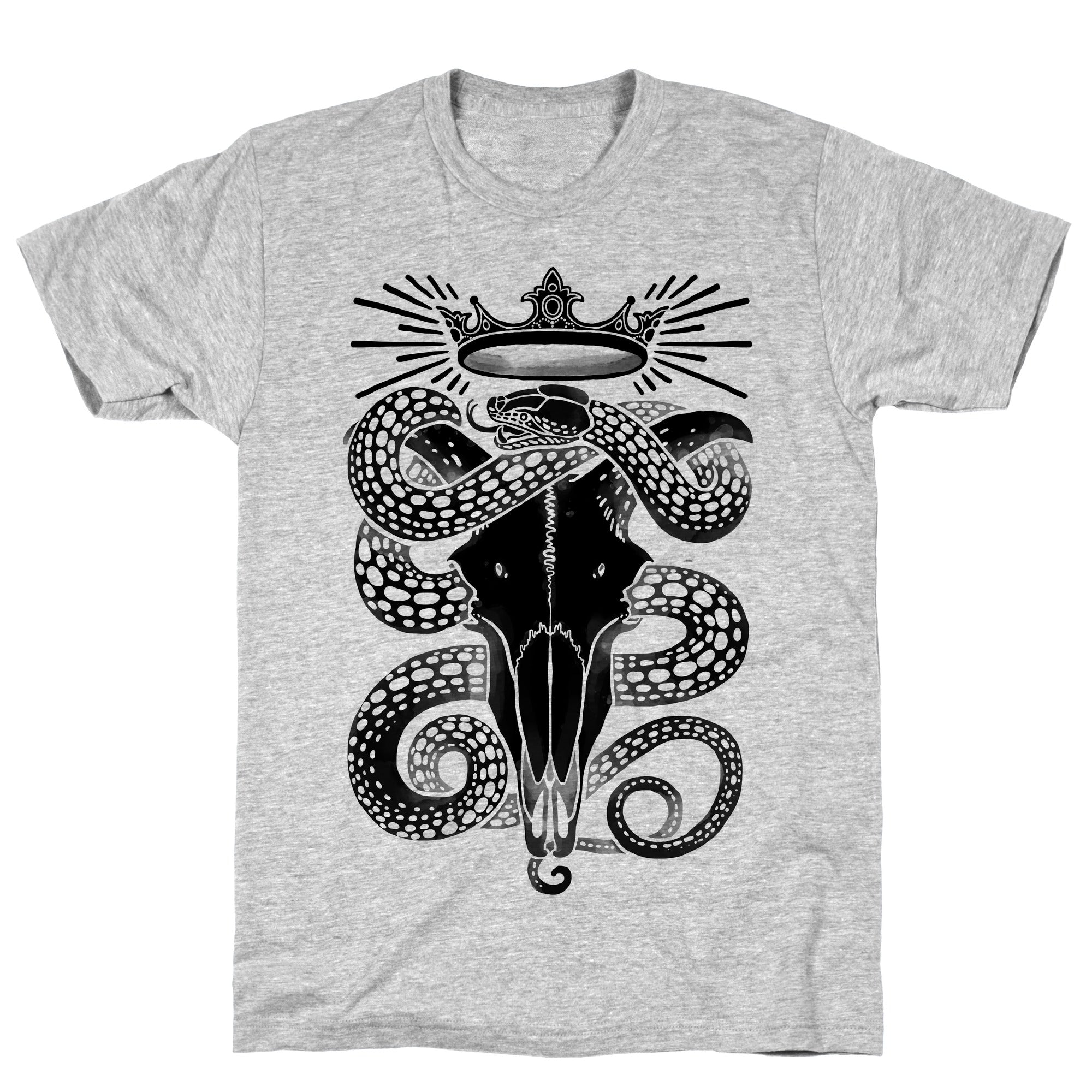 Crowned Serpent Goat Skull Athletic Gray Unisex Cotton Tee by LookHUMAN