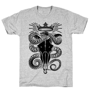 Crowned Serpent Goat Skull Athletic Gray Unisex Cotton Tee by LookHUMAN