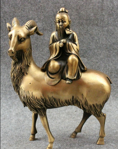 Bronze Goat & Old Man, Lucky Wealth & Happiness Statue