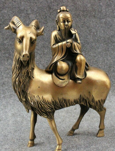Bronze Goat & Old Man, Lucky Wealth & Happiness Statue