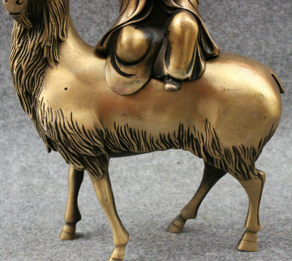 Bronze Goat & Old Man, Lucky Wealth & Happiness Statue