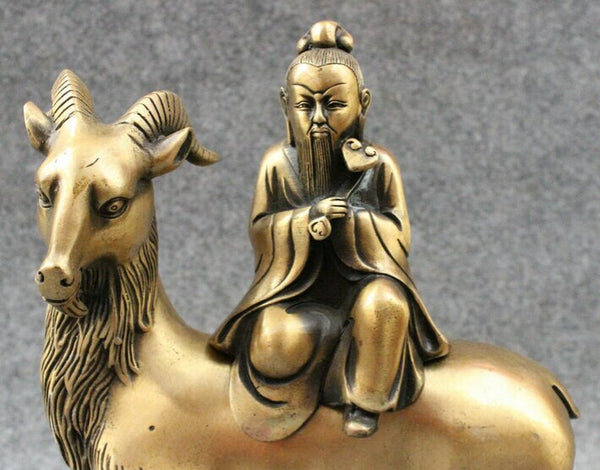 Bronze Goat & Old Man, Lucky Wealth & Happiness Statue